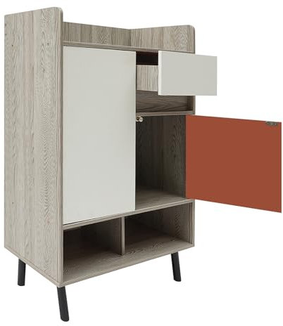 Dofanqing Zapatero con puertas correderas 60 x 32 x 90 cm, tres colores, para pasillo, salón y dormitorio (blanco + madera de pino)