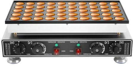VonVVer 1800W Elektrische Poffertjes-Pfanne Ø45mm 50 Stk. Mini-Pfannkuchenmaschine mit Timer & Temperaturregelung | Kommerzielle Pfannkuchen Maschine Antihaft-Beschichtung | Pfannkuchenmaker für Cafés