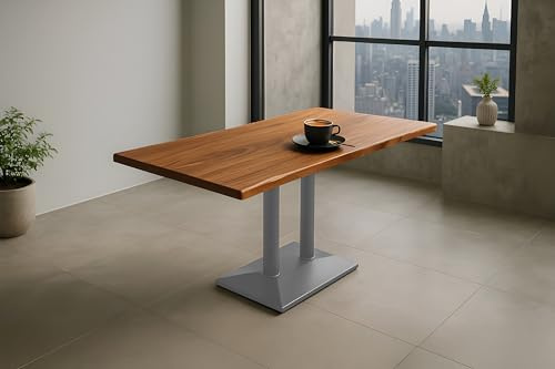 SAM Bistrotisch Isla, Akazienholz massiv & nussbaumfarben, Säulentisch/Esstisch 120x60 cm, echte Baumkante, Gastrotisch mit Mittelfuß, Eisen Silber