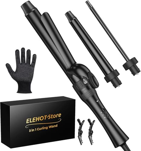 Skinny Pencil Barrel Curling Wand Iron Tongs 10mm-32mm, Anti-Scald Top, 3 in 1 Hair Curler, PTC Ceramic LCD 180°C & 210°C Gifts for Girl Women
