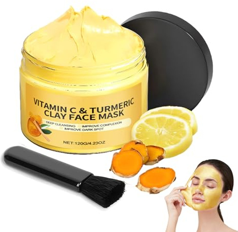 Turmeric Vitamin C Clay Mask, Clay Face Mask Kit, Skin Care Facial Mask for Deep Cleansing, Improve Blackheads, Oil and Refining Pores, Even out Skin Tone