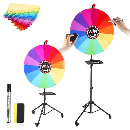 Strixorn Roue de la fortune à tourner de 60 cm, avec plateau, 14 emplacements multicolores, roue de prize Wheel, avec support de 165 cm, roulette pour carnaval, gagnant, jeux de loterie, événement de
