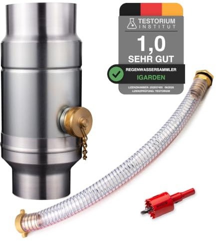IGarden Raccoglitori per acqua piovana da 80 mm con tubo da 45 cm e attacco per il tubo di scarico, lamiera d'acciaio zincata + raccolta pioggia in alluminio, struttura a doppia parete, tubi di