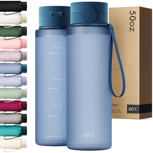 KIVY Borraccia Tritan Con Tappo a Ribalta 1,5 Litri [ANTIGOCCIA E ANTIURTO] - Bottiglia Acqua senza BPA con Coperchio Apribile e Adatta a Bevande Gassate - Borracce per Sport e Tempo Libero - Blu