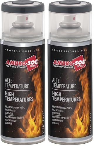 AMBRO-SOL, Pintura alta temperatura, Pintura para Radiadores, Hornos y Motores, Pintura en Spray para Metal Gris antracita, Spray 400 ml (Paquete de 2)