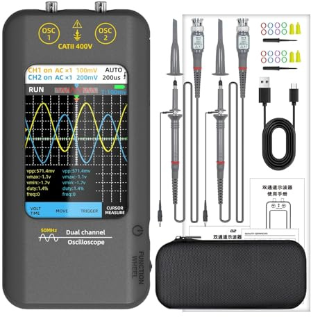 Digitales Touchscreen-Oszilloskop + Signalgenerator, Zweikanal-Bandbreite: 50 MHz, Abtastrate: 250 MSa/s, 3,98 Zoll TFT(O2 oscilloprobe x2)