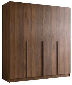 Mirjan24 Kleiderschrank mit Einlegeböden und Kleiderstange Salkor I, Vielseitiger Drehtürenschrank, Elegantes Kleiderschrank 4-türig (Nuss Warmia + Schwarz)