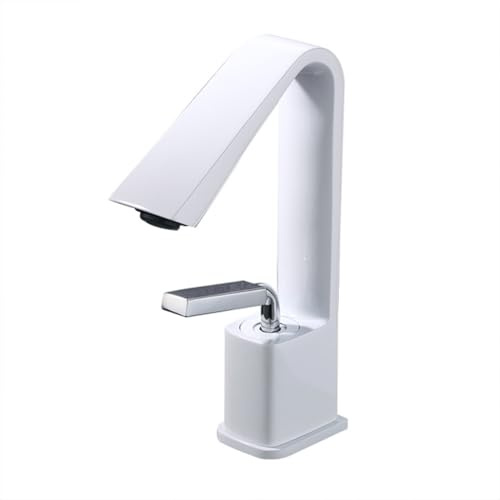 XANAYXWJ Waschtischarmaturen, Badezimmer-Waschtischarmatur, Messing, Einhebel-Waschtischarmatur, Warm-/Kaltwasser, mit britischen Standardschläuchen, Weiß