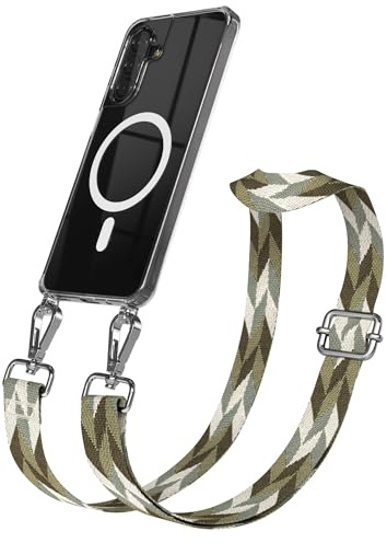 EAZY CASE Handykette - Verstellbares Taschenband kompatibel mit Galaxy A17, Schulterriemen, Handykordel mit Silikon Hülle, Qi Charging kompatibel, Umhängetasche, Grün Mix Silber