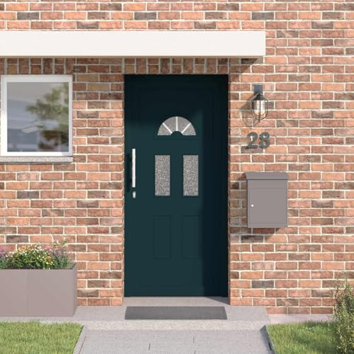 Ziaphsol Porta d'ingresso antracite in PVC, 98 x 198 cm, con elementi in vetro, porta d'ingresso per costruzione e ristrutturazione, con telaio, telaio, maniglia e serratura per protezione dal calore