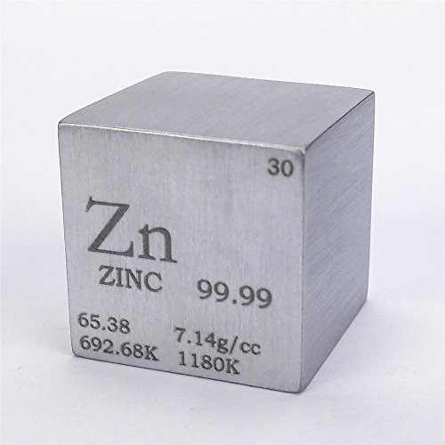 25,4 mm reines Zink Metall Würfel 117 g 99,99% graviertes Periodensystem