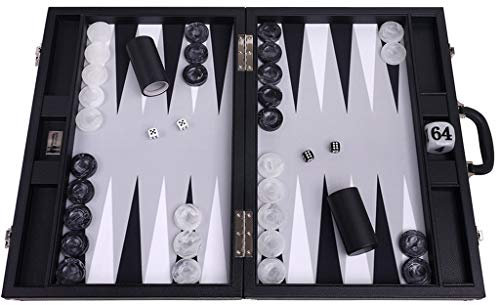Wycliffe Brothers 53.3 cm Turnier-Backgammon-Set - Schwarzer Koffer mit grauem Feld - Masters Edition
