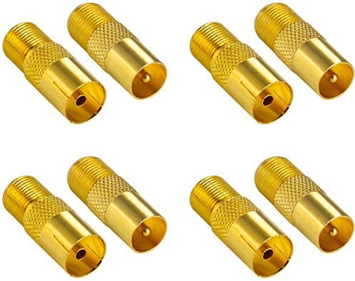 POPPSTAR 8x SAT Adapter Koax Antenne (F-Buchse, 4x auf IEC Antennenstecker, 4x auf Antennenbuchse), Coax Kupplung für Koaxialkabel - Antennenkabel, vergoldet