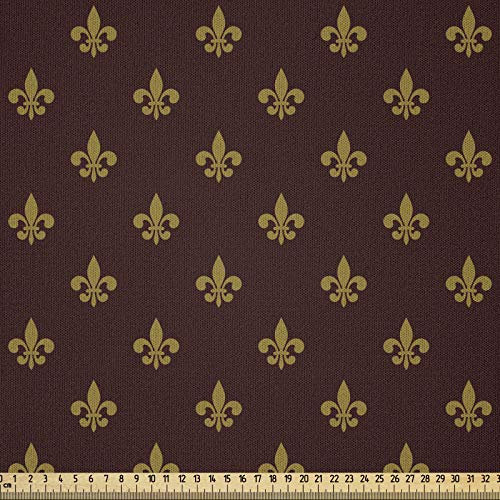 ABAKUHAUS Fleur De Lis Microfaser Stoff als Meterware, Königliche Muster, Deko Basteln Polsterstoff Textilien, 2M (148x200cm),Braun Gelb Bordeauxrot