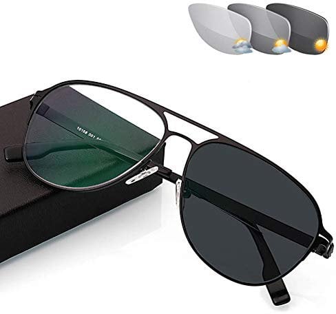 Reading Glasses with Transition Photochromic, aspheric hard resin bifocal lens Outdoor Readers Aviator Sunglasses for UV400 /Anti Glare/ in Reading Magnification 1.00 to 3.00 strength,Black,+1.5