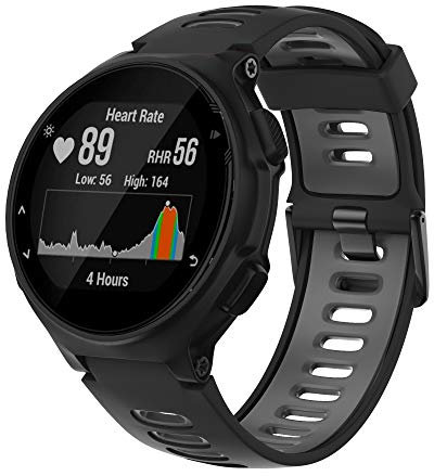 ANBEST Armband für Garmin Forerunner 735XT/235 Uhrenarmband, Sport Ersatzarmband aus Silikon für Forerunner 220/230/620/630/Approach S20/S5/S6, Schwarz/Grau