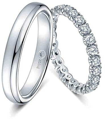 KnSam 18 Karat (750) Weißgold Ring Paar Ring Set Paarpreis Polierte Nähte Partnerringe King Queen Silber