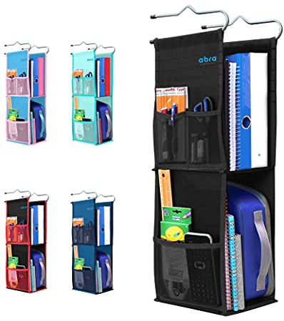 ABRA® Hängender Spind-Organizer mit 2 Ablagen für Schule, Arbeit, Fitnessstudio, Aufbewahrung, tiefe Regale, 16,5 x 22,9 cm, umweltfreundlicher Stoff, gesund für Kinder (reines Schwarz)