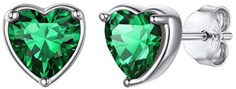 Sterling Silver Stud Earrings for Women Heart Earrings Studs Ladies Earrings Green Earrings Birthstone Earrings