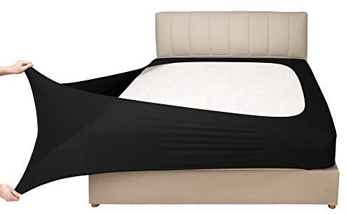 Mrs Awesome Housse enveloppante en Jersey Extensible, Alternative à la Jupe de lit, Ultra Douce et Infroissable, Grand lit/Queen XL, Noir
