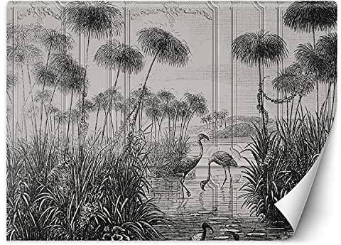 Feeby Wandtapete Fototapete Vlies Flamingos Palmen Natur 254x184 cm Grau Modern Tapete Wohnzimmer Schlafzimmer Abstrakt Textur Ornament