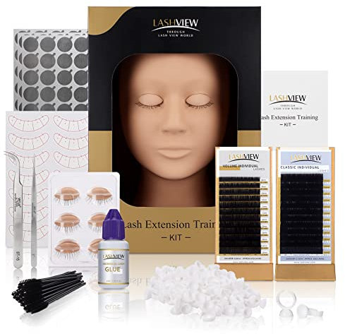 LASHVIEW Wimpernverlängerung Set, Professionelle Wimpern Mannequin Kopf Set mit 4pc abnehmbaren Augenlidern, Wimpern-Set für Anfänger der Wimpernverlängerung