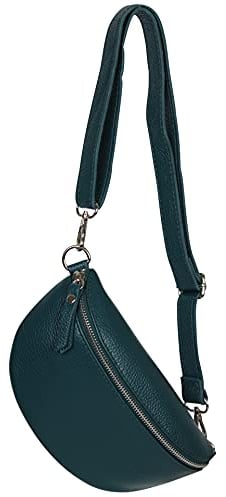 AMBRA Moda GLX10 - Damen Herren unisex kleine Hüfttasche Gürteltasche Bauchtasche Umhängetasche aus Echtleder (Petrol)