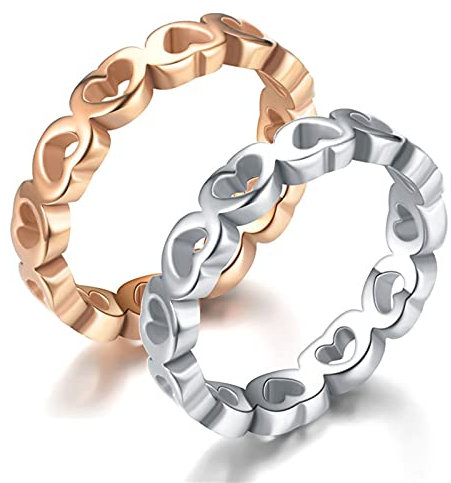 Aotiwe Fedi Nuziali Coppia Argento Oro Rosa Anelli Banda Cuori Vuoti, Acciaio Inossidabile Anelli di Coppia Donna 17 & Uomo 17