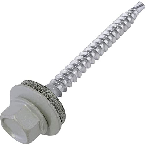 AERZETIX - C57222 - Lot de 50 Vis autoperceuse métal sur bois Ø4.8x55 mm + rondelle d'étanchéité EPDM - peint en couleur aluminium blanc RAL 9006 - empreinte de la tête 8 mm hexagonale - en acier