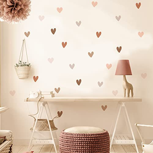 funlife 72 Stück Wandaufkleber für Kinderzimmer Babyzimmer, selbstklebende PVC-Wandtattoo Wandsticker, Boho-Stil-Aufkleber für Mädchen Jungen Baby, Boho Herzen
