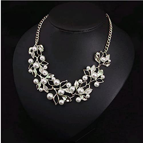 PAIHUIART Halskette Pulloverkette Ketten Schmuck Frauen Anhänger Necklace Simulierte Perlenketten Anhänger Blätter Statement Halskette Frauen Schmuck Für Frauen Geschenke Silber