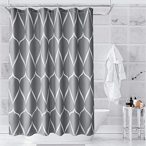 Trimming Shop Duschvorhang Polyestergewebe Badezimmer Vorhang Schimmel & Schimmelresistent mit 12 Vorhanghaken Wasserdicht Badevorhang 180 x 200 cm Länge Duschvorhang Liner Gitter-Design - Dunkelgrau