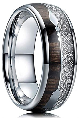 MAYIYAHO 8mm Silber Farbe Schwarz Edelstahl Ringe für Männer Frauen Koa Holz Abalone Shell Hirsch Geweih Pfeil Inlay Ring Männer Hochzeit