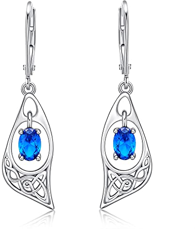 Keltischer Knoten Saphir Ohrringe Sterling Silber Blau Geburtsstein Brisuren Ohrringe Simulierter Edelstein Geburtstags Schmuck für Frauen Mutter