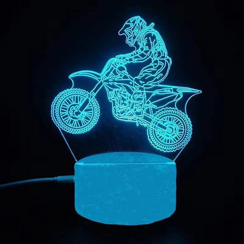 AKIS HOME 3D Nachtlicht, LED Illusion Lampe mit Smart Touch 7 Farben für Wohnzimmer Schlafzimmer, Geburtstagsgeschenk für Mädchen Junge (Motorrad, 3-farbig)