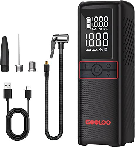 GOOLOO Bomba de aire eléctrica de 160 psi, 7500 mAh, bomba de bicicleta eléctrica portátil, mini compresor inalámbrico de 12 V, batería de 12 V, bomba de aire eléctrica con pantalla LCD digital, luz