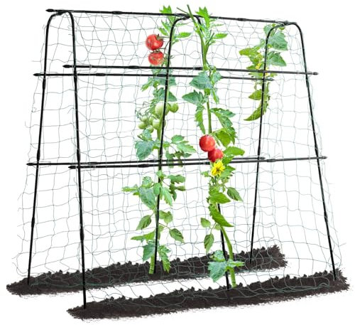 FOLLOOK Gartengurken Rankhilfe für Kletterpflanzen Outdoor, 1.5M Hoch Erbsentunnel Bogen U-Form Pflanzenstütze Tomate Traube Gemüse Kürbis Rankgitter für Hochbeet, Schwarz