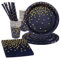 80 Piéces Bleumarine Or Party Vaisselle Jetable , Bleu Marine et Or Assiettes Carton Gobelets Paille en Papier Serviettes pour Diverses Fêtes et d'anniversaire Décorations Homme Garcon(20 Invités)