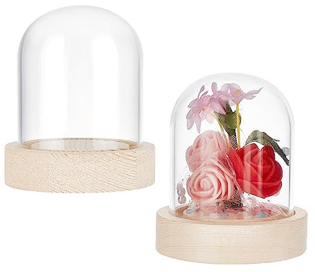 NBEADS Eternal Flower Glass Display Dome Cloche, Glass Display with Solid Wood Base Half Round Glass Jewelry Display Case Bell Jar Cloche for Items Display Home Decoration, 7.1cm High