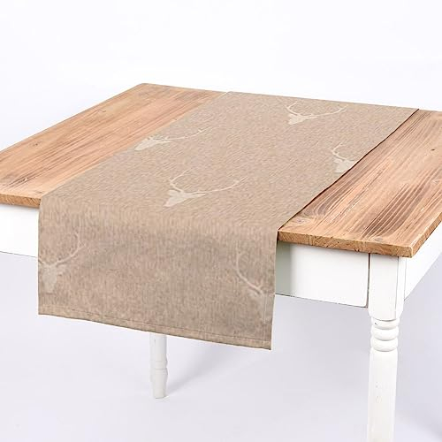 SCHÖNER LEBEN. Tischläufer Jacquard Hirschkopf Geweih beige Hellbeige