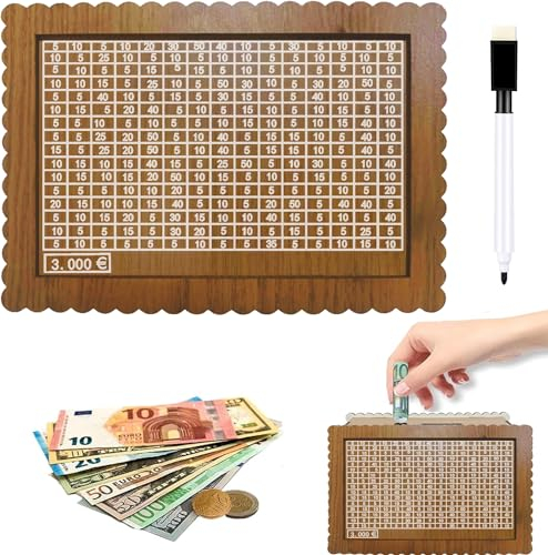 Spardose Holz Sparbox,Spardose Aus Holz,Sparschwein Mit Marker,Sparbox,Wiederverwendbare Spardose Mit Sparziel Und Zahlen Zum Ankreuzen,Hilft Kindern Die Gewohnheit Zum Sparen