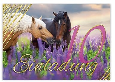 Minkocards 12 Einladungskarten zum 10. Kindergeburtstag Mädchen Pferde Einladung zehnte Geburtstag Kinder bunte Geburtstagseinladungen