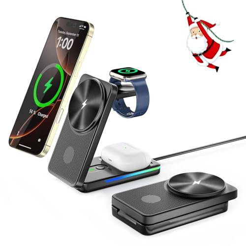3 in 1 Mag Safe Ladestation für Apple Kabelloses Ladegerät, Induktive Ladestation für iPhone 15 Pro Max/14/13/12, Wireless Ladestation für iWatch Ultra/9/8 für Airpods 3/2/Pro
