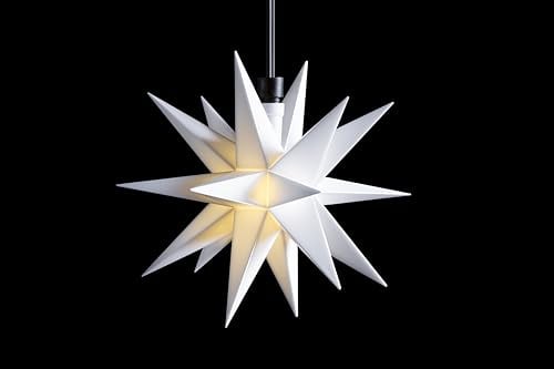 Sterntaler Dekostern | Weihnachtsstern Kunststoff | 18-Zacker | mit Timer | Weiß | 16cm | Außen | LED | Batterie