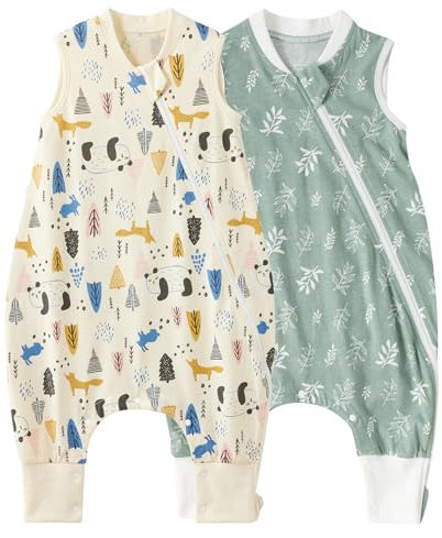 Duomiaomiao Lot de 2 gigoteuses pour bébé avec pieds, tog 0,5, pour toutes les saisons, en coton léger, de qualité supérieure, convient aux enfants âgés de 6 mois à 6 ans