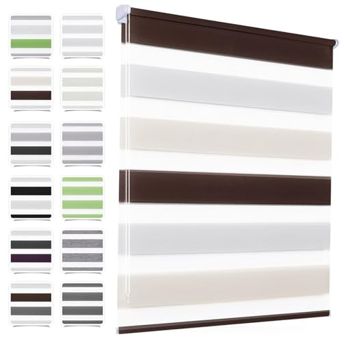 MupFup Doppelrollo Klemmfix ohne Bohren 95x200cm(BxH) Weiß-beige-braun,Rollo Klemmrollo mit Lichtdurchlässig/Höhe Stufenlos Verstellbar für Schlafzimmer,Badezimmer,Wohnzimmer Fenster und Tür