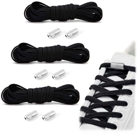 GWAWG 3 Paia Stringhe Elastiche per Scarpe Lacci Elastici con Fibbie In Metallo per Adulti e Bambini per Scarpe da Ginnastica Stivali da Trekking (Nero)