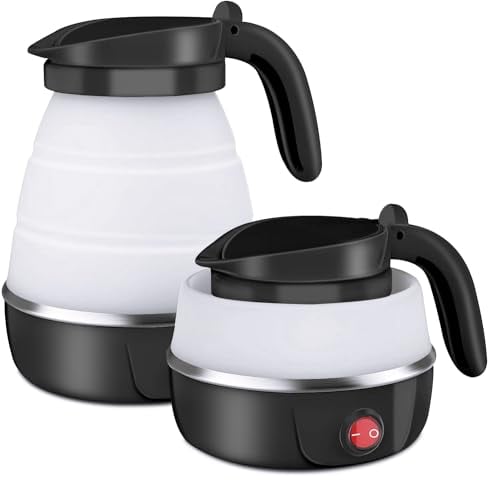 Foldable Electric Kettle, Camping Kettle, Mini Travel Kettle, Silicone Electric Water Boiler, Tea, Coffee Kettle, Collapsible Kettle with Separable Power Cord for Outdoor Hiking Camping—Black