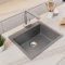 CECIPA Küchenspüle Grau 55x45cm, 80% Quarzsand Spülbecken aus Granit, 1 Becken Einbauspüle, Küchenspüle inkl Siphon & Über