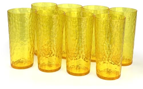 Yalin 24-Ounce Plastic Tumbler Acrylic Drinking Glasses, Reusable Plastic Cups, Stackable, BPA-Free, Shatter Proof, Dishwasher Safe, Set of 8 (Yellow)